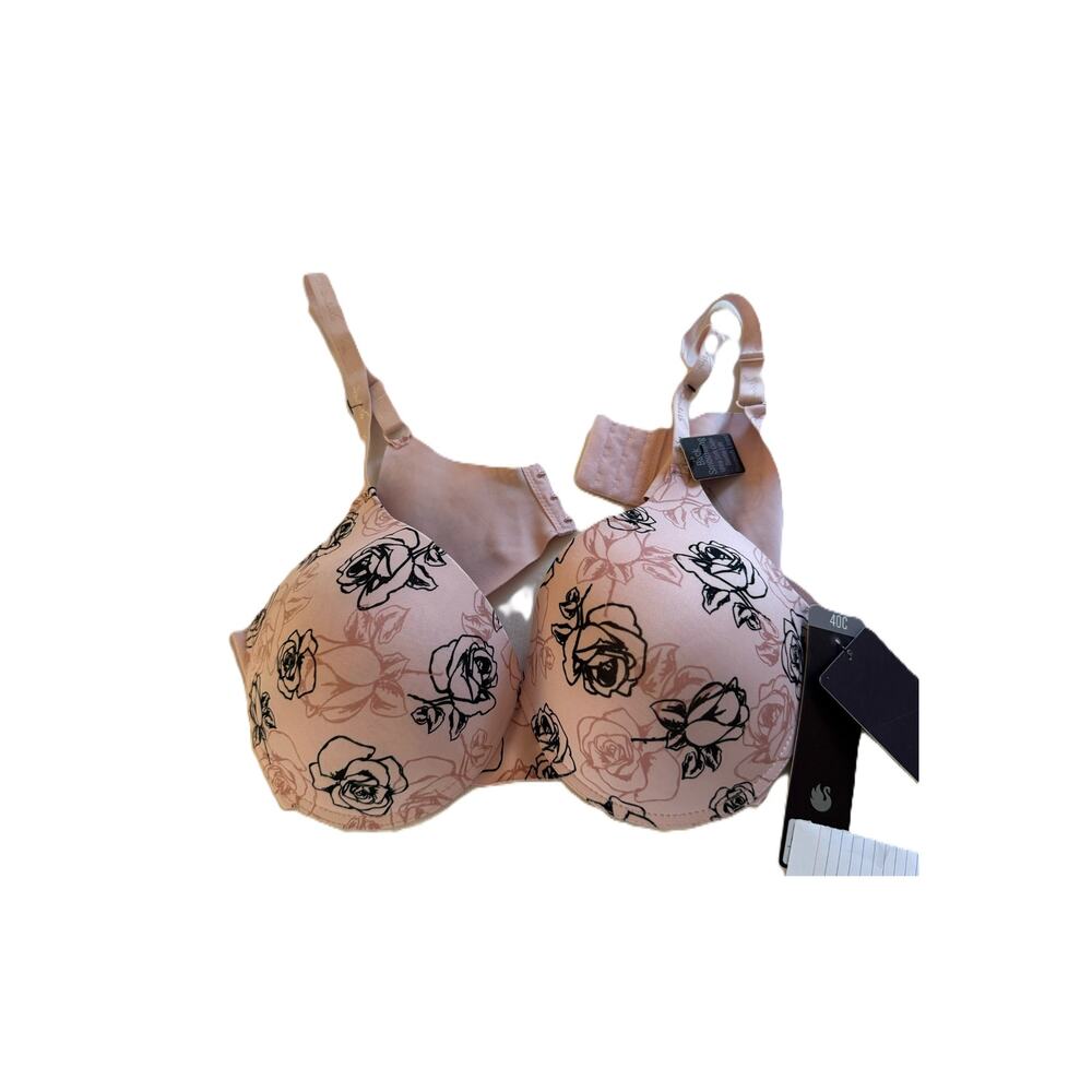 Gloria Vanderbilt Bra 40C Pink Floral Soft Cups Lift Adjustable Back Hook NWT